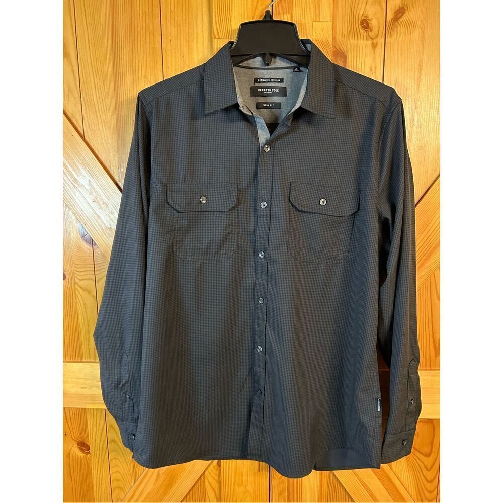 Kenneth Cole New York button up size medium slim fit grid pattern (8026)
